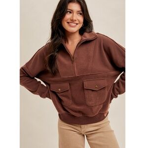 🌟 “The Kennedy" Brown Half Zip Up Pullover Jacket With Pockets